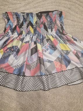 Lucky In Love Tennis Skirt Multi-Color Smocked Waist Geometric Print - S